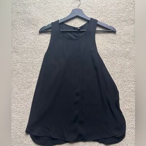 gap Black  Silk Racerback Tank Top, High Low Cut, Loose Pleated Hem